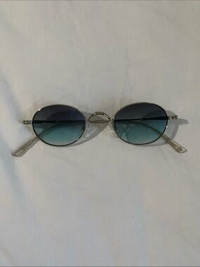 Carolina Lemke Edison Silver Oval Gradient Lens Sunglasses — Blue Gradient